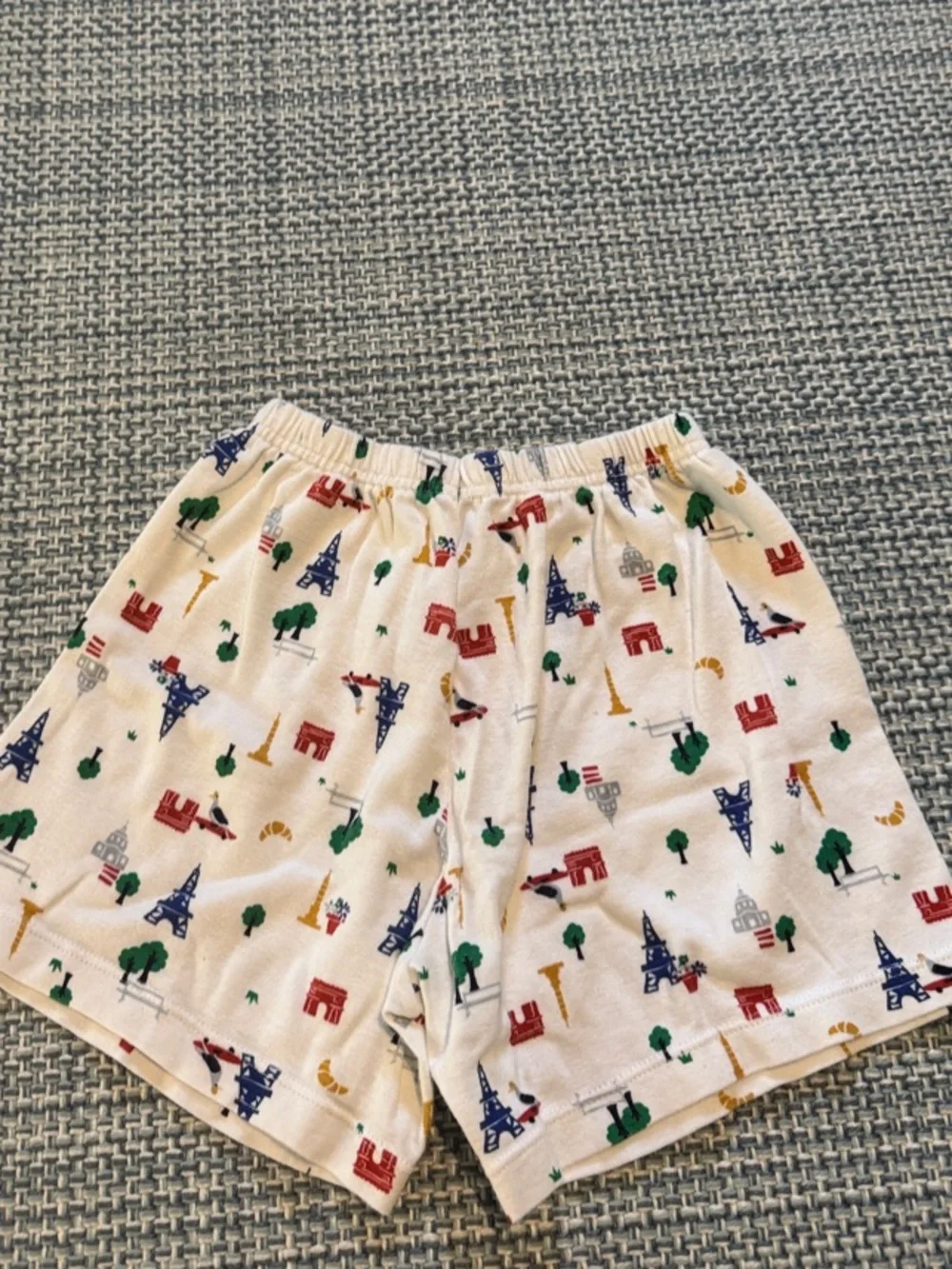 Petit Bateau White Short-Sleeve Pajama Set with Multicolor Travel Motifs :Paris